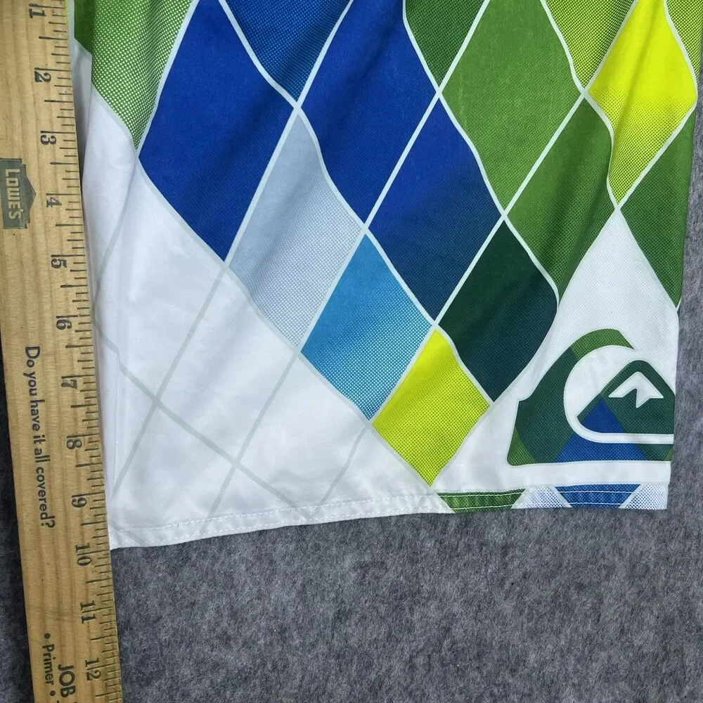 Quiksilver Men's Board Shorts White Green Drawstring Stretch Swim Trunks Size 40
